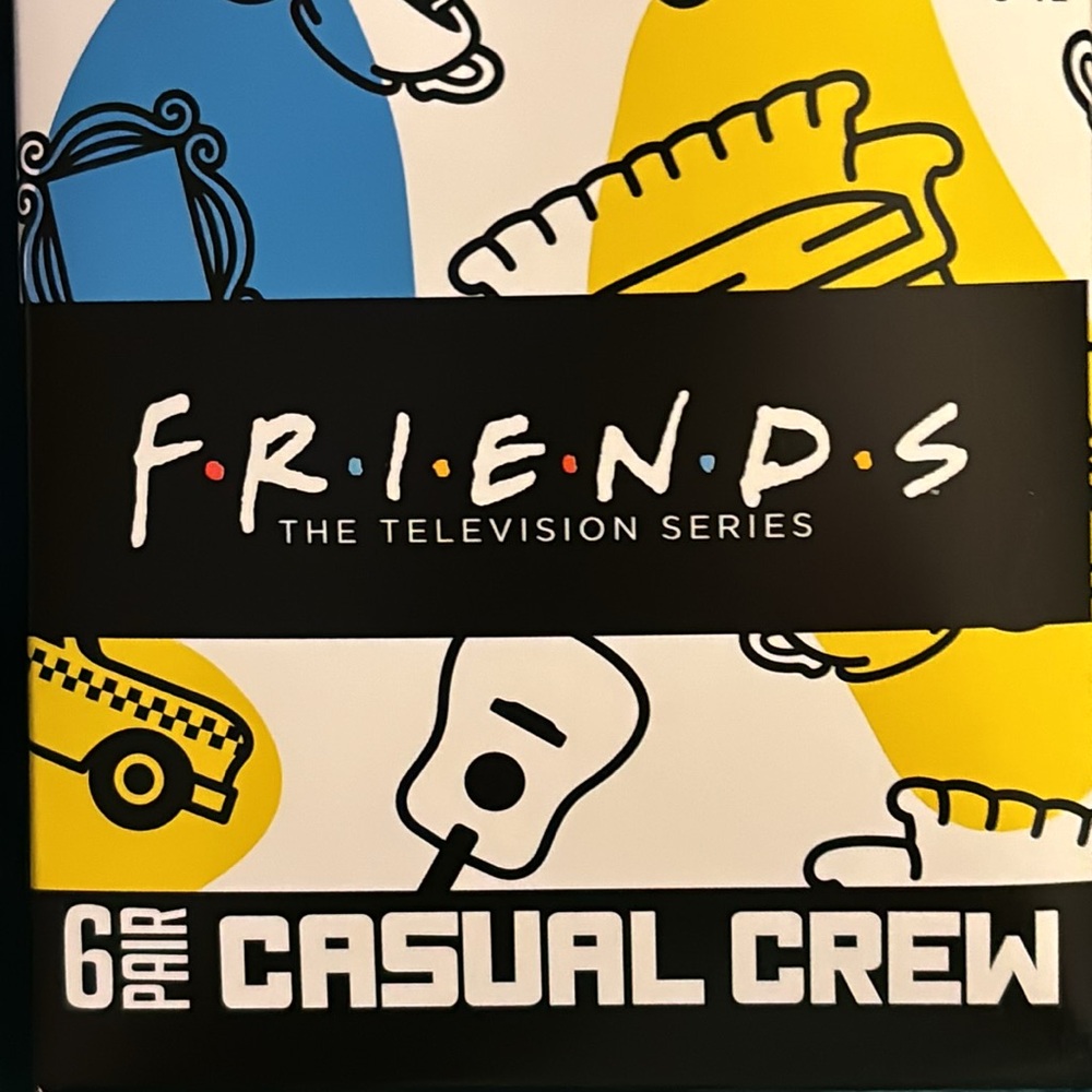 Pack of 6 Friends Crew Socks, Size 8-12, NWT
